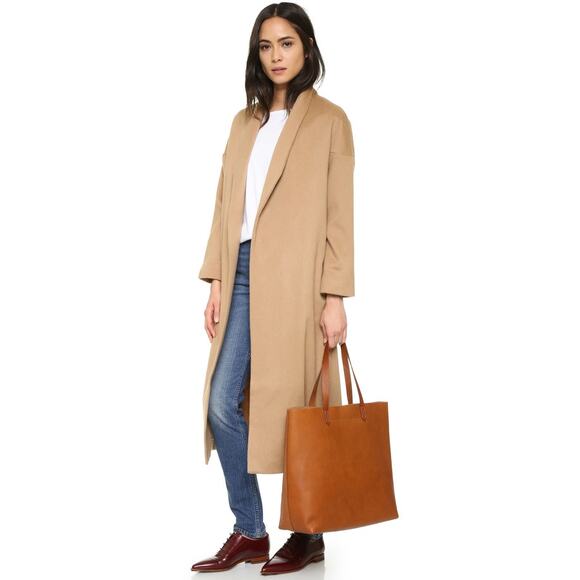 AYR The Robe Jacket Coat Tan Camel Shawl Collar Wool Blend Longline Medium - Picture 11 of 11